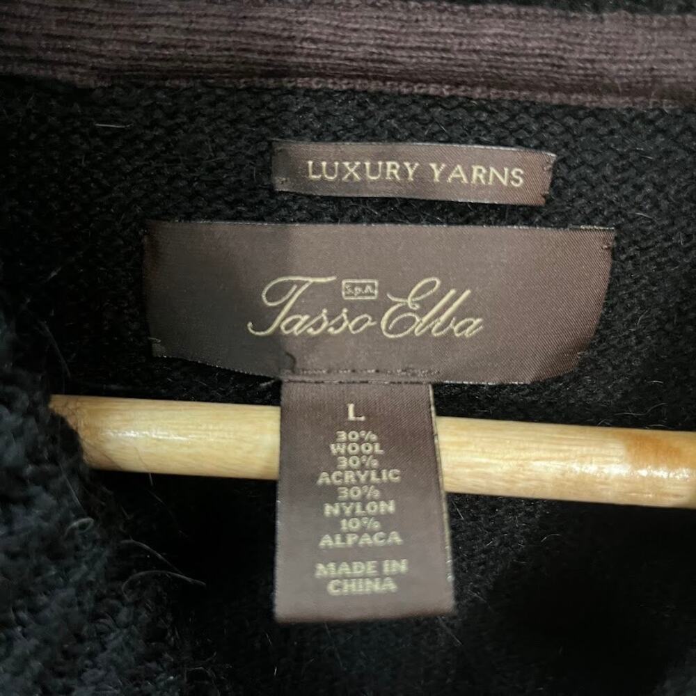 Tasso Elba Wool Alpaca Black Button Sweater Luxury Yarn Size Large - Picture 2 of 6